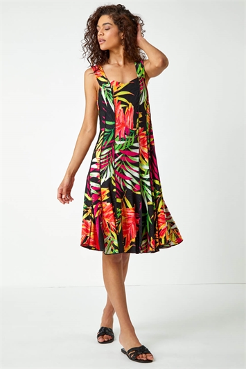 Tropical Print Panel Dress 14082508