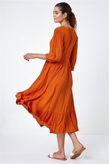 Lace Up Shirred Midi Dress 14540189
