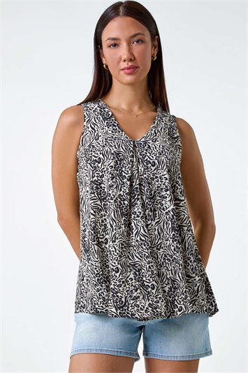 Animal Print Pleat Front V-Neck Top lc200023
