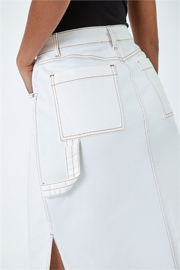 Cotton Denim Side Split Midi Skirt 17045159