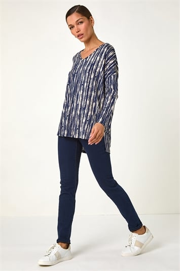 Abstract Print V-Neck Tunic Stretch Top 19342560