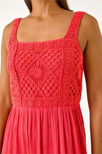 Crochet Detail Cotton Blend Maxi Dress 14529678