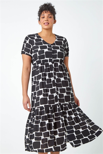 Curve Pebble Print Tiered Midi Dress 14498408