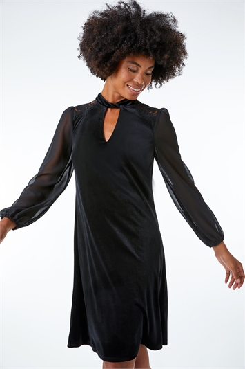 Velvet Lace Shoulder Swing Dress 14315708