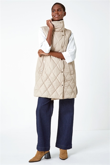 Quilted High Neck Longline Gilet 12022459