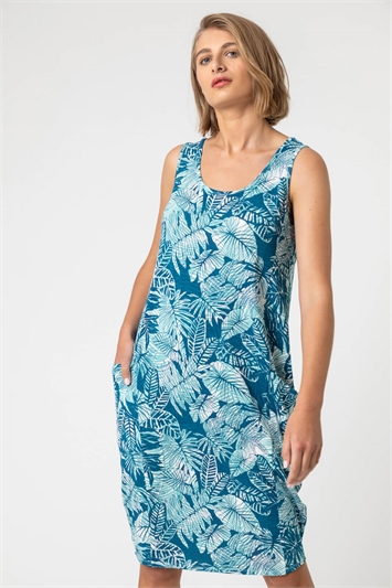 Leaf Print Slouch Pocket Dress 14258909