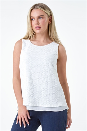 Petite Double Layer Knit Stretch Top 19304394
