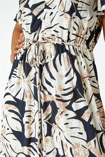 Petite Leaf Print Tie Waist Maxi Dress 14281108