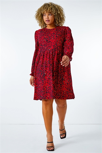 Curve Textured Leopard Print Tunic Dress 14311578