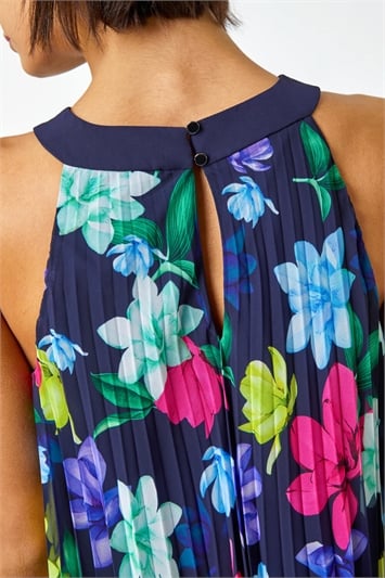 Halter Neck Floral Pleated Chiffon Swing Dress 14421260