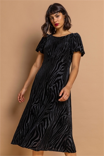 Zebra Print Burnout Velvet Dress 14174208