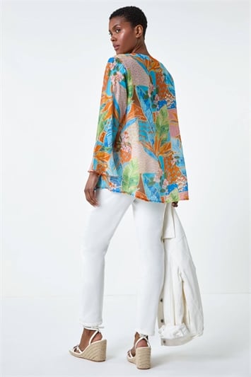 Tropical Print Frill Sleeve Top 10128664