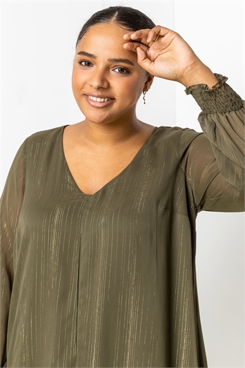 Curve Chiffon Shimmer Split Front Tunic Top 20074740