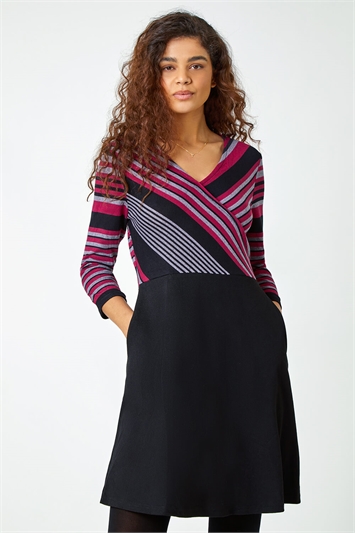 Stripe Print Stretch Wrap Dress 14475995
