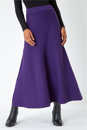 Plain Elastic Waist Knitted A Line Midi Skirt 17019676