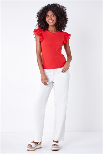 Ribbed Stretch Frill Detail Top 19291478