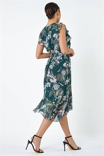 Floral Print Frill Shirred Midi Dress 14558734