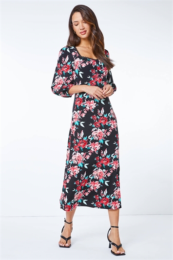 Sweetheart Lace Floral Printed Midi Dress 14291408