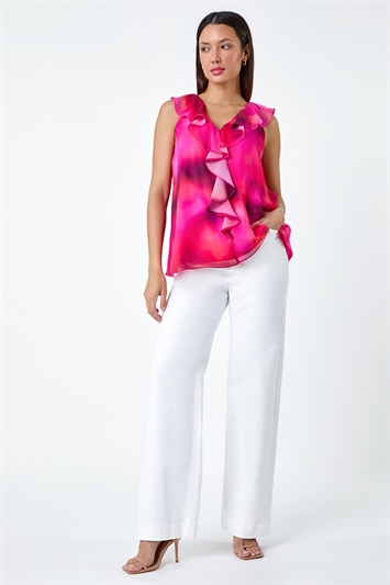 Ombre Print V-Neck Ruffle Front Top 20134632