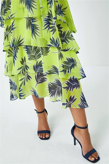 Petite Tropical Print Tiered Midi Dress 14383049