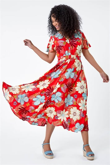 Petite Floral Print Shirred Midi Dress 14545278