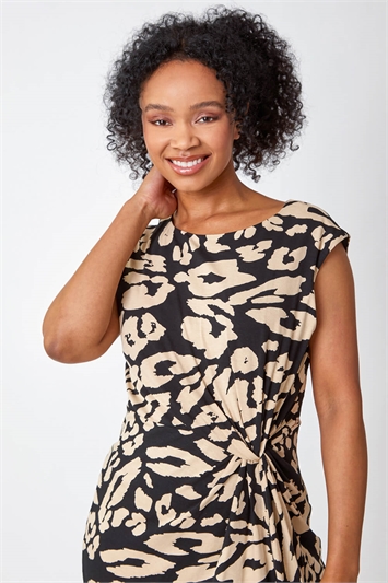 Petite Leopard Print Side Knot Ruched Dress 14374908