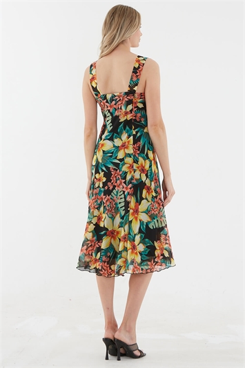 Julianna Tropical Floral Print Sun Dress g9125bla