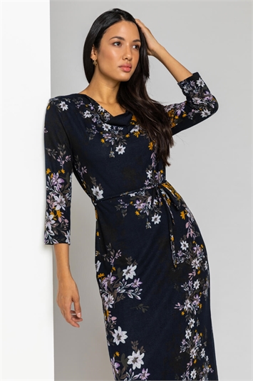 Floral Knitted Cowl Neck Dress 14167360