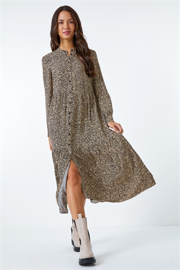 Printed Button Down Tiered Shirt Dress 14179288