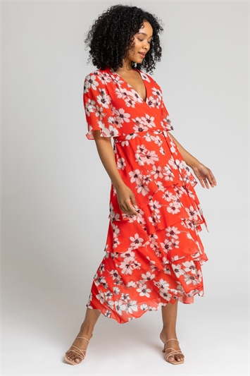 Petite Floral Print Wrap Tiered Frill Dress 14232878