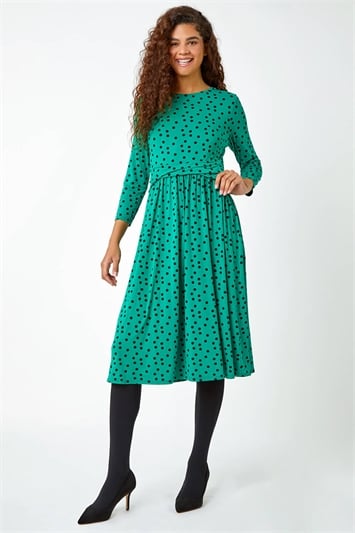 Twist Waist Spot Print Stretch Dress 14472034