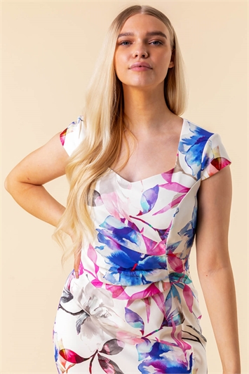 Floral Frill Hem Luxe Stretch Dress 14096509