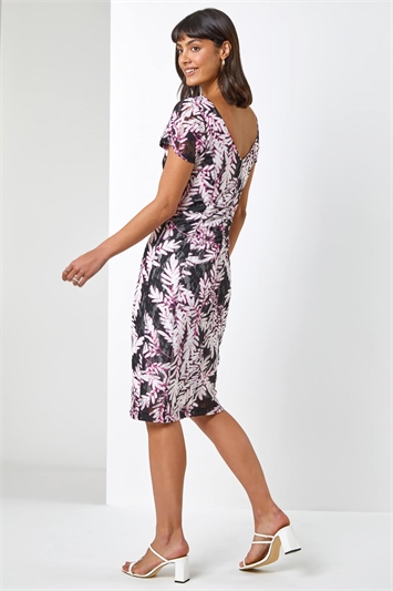 Leaf Print Ruched Lace Shift Dress 14254108