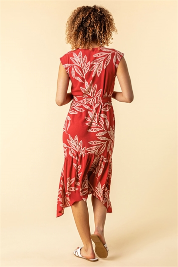 Leaf Print Frill Hem Shirt Dress 14142295