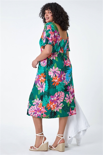 Curve Ruched Front Tropical Leaf Dress STOCK FAULT 14528476