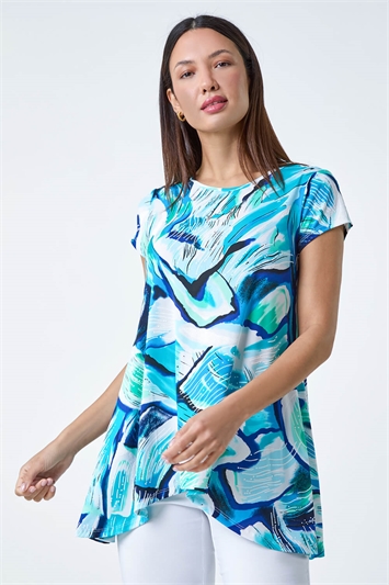 Textured Abstract Stretch Hanky Hem Top 19274192