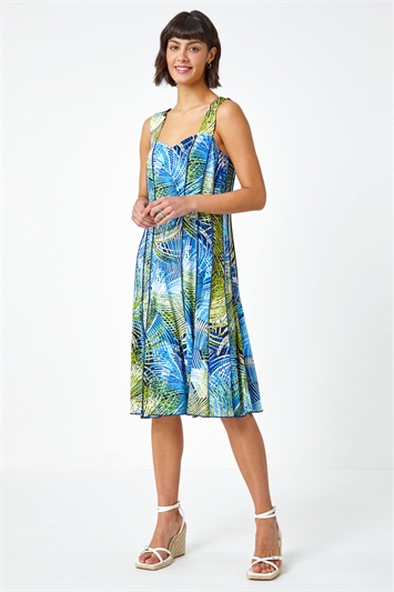 Tropical Palm Print Stretch Panel Dress 14341249