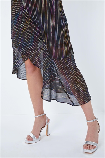 Metallic Stripe Frill Hem Midi Wrap Dress 14188708