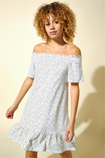 Spot Print Cotton Bardot Dress 14120894