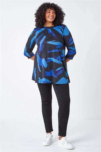 Curve Abstract Print Stretch Tunic Top 19253209