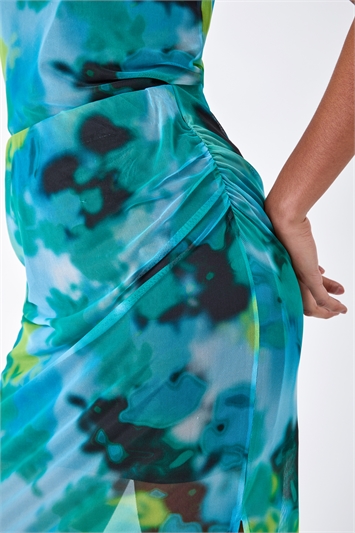 Abstract Mesh Elastic Waist Midi Skirt 17048609