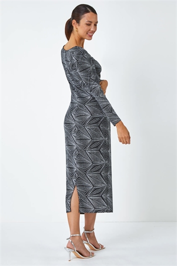 Geometric Glitter Print Midi Stretch Dress 14438085