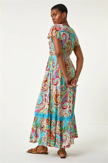 Paisley Print Shirred Waist Maxi Dress 14552845