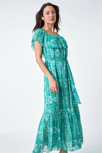 Paisley Print Tiered Maxi Dress 14257391