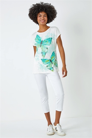 Embellished Butterfly Print T-Shirt 19224334