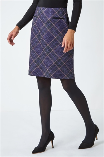 Elastic Waist Check Print Pocket A Line Skirt 17022476