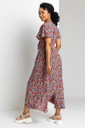 Petite Ditsy Floral Frill Wrap Midi Dress 14241272