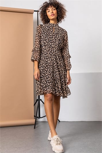 Leopard Print Detail Chiffon Dress 14189514