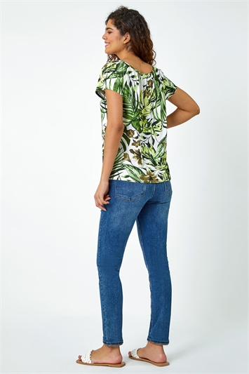 Tropical Leaf Print V-Neck T-Shirt 19288634
