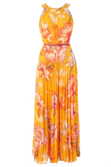 Floral Halter Neck Pleated Maxi Dress 14041464